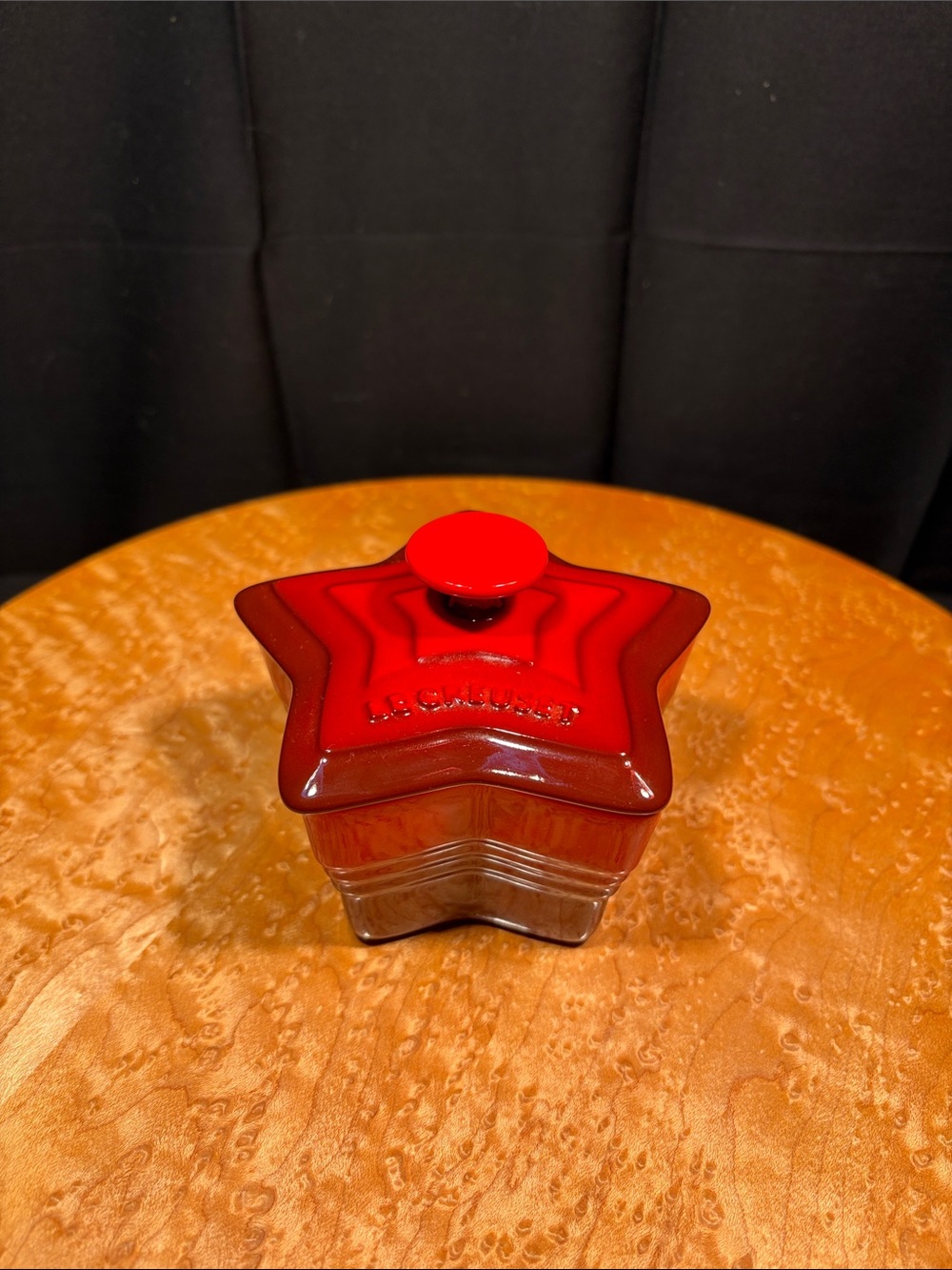 RARE Retired Le Creuset Lidded Star Ramekin Cerise Red Etoile Petit